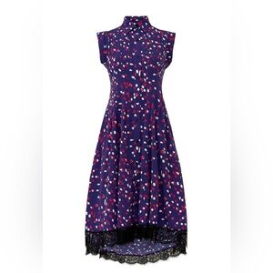 KOCHE Elegant Blue Sleeveless Dress with Lace Trim